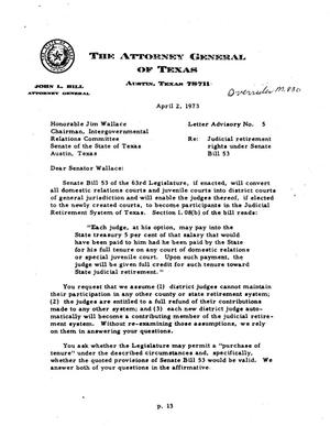 Primary view of object titled 'Texas Attorney General Opinion: LA-5'.