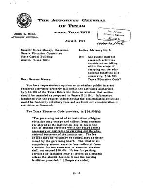 Primary view of object titled 'Texas Attorney General Opinion: LA-6'.