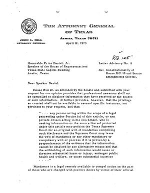 Primary view of object titled 'Texas Attorney General Opinion: LA-8'.