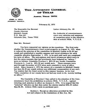 Primary view of object titled 'Texas Attorney General Opinion: LA-89'.