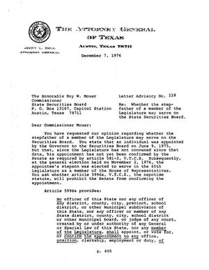 Primary view of object titled 'Texas Attorney General Opinion: LA-118'.