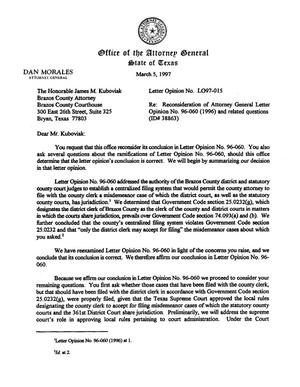 Primary view of object titled 'Texas Attorney General Opinion: LO97-015'.