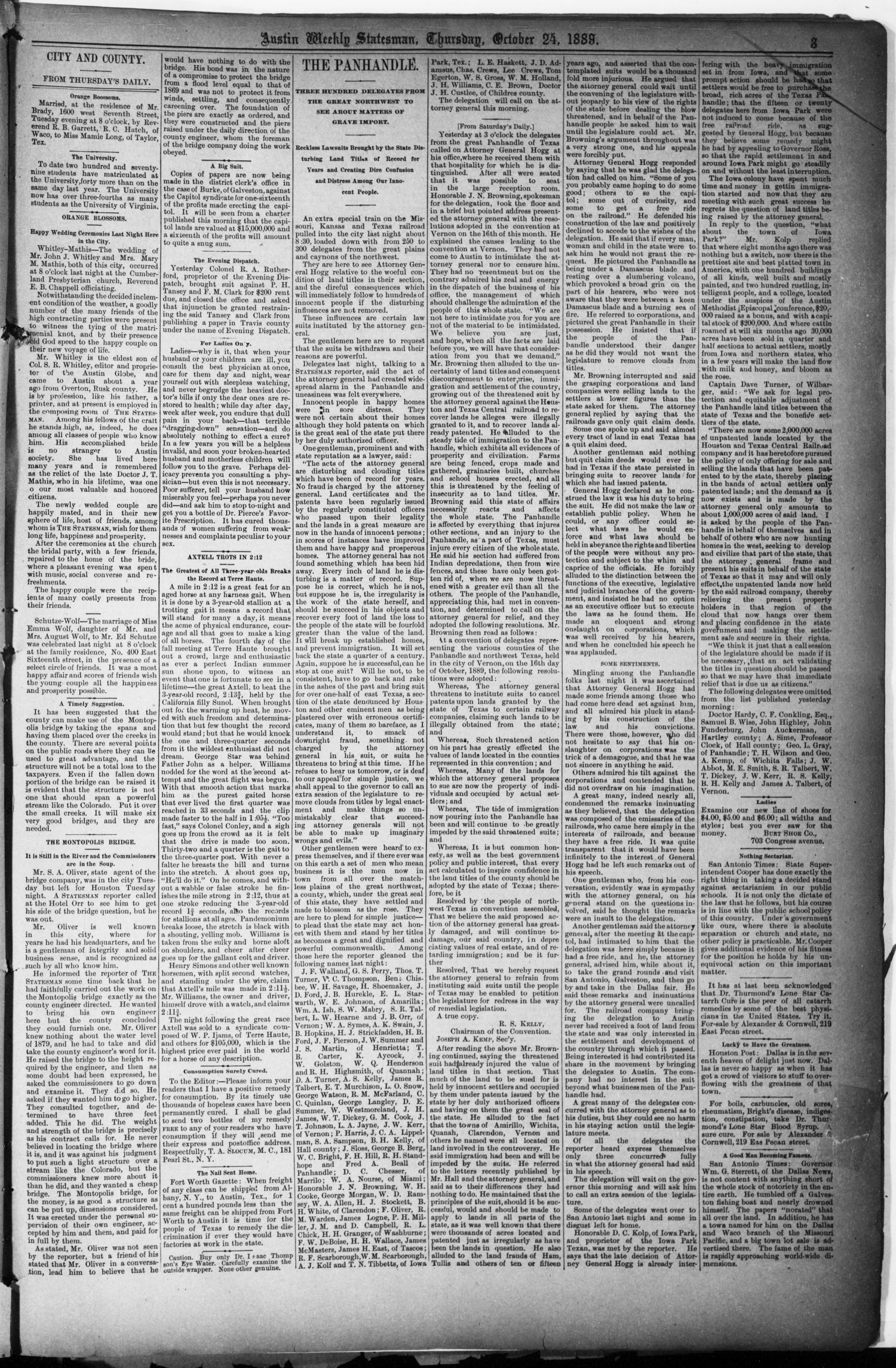 The Austin Statesman. (Austin, Tex.), Vol. 18, No. 46, Ed. 1 Thursday, October 24, 1889
                                                
                                                    [Sequence #]: 3 of 8
                                                