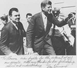 Primary view of object titled 'John F. Kennedy Arriving at Meacham Field'.