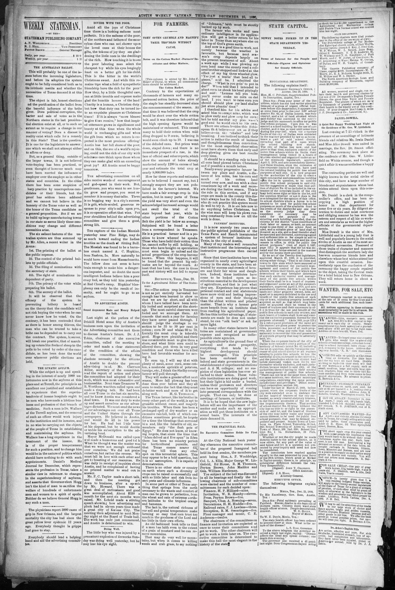 The Austin Statesman. (Austin, Tex.), Vol. 8, No. 29, Ed. 1 Thursday, December 25, 1890
                                                
                                                    [Sequence #]: 4 of 8
                                                