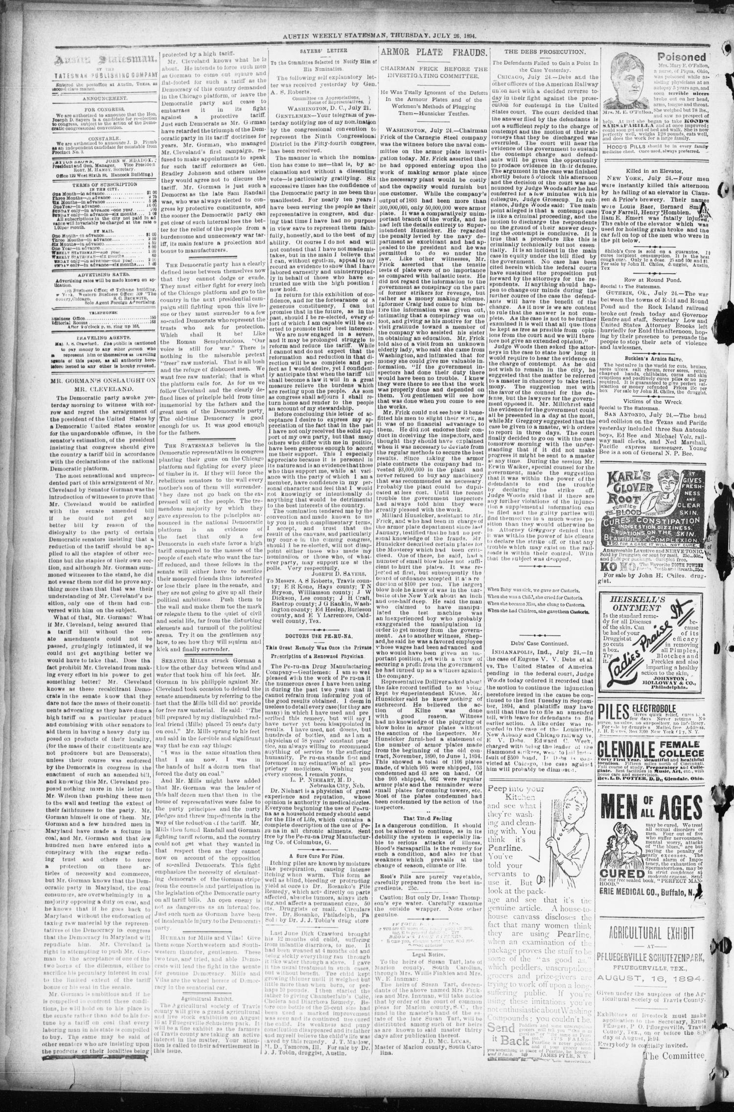 The Austin Weekly Statesman. (Austin, Tex.), Vol. 8, Ed. 1 Thursday, July 26, 1894
                                                
                                                    [Sequence #]: 4 of 8
                                                