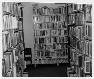 Primary view of object titled '[Bookshelves Inside Helen Hall Library]'.