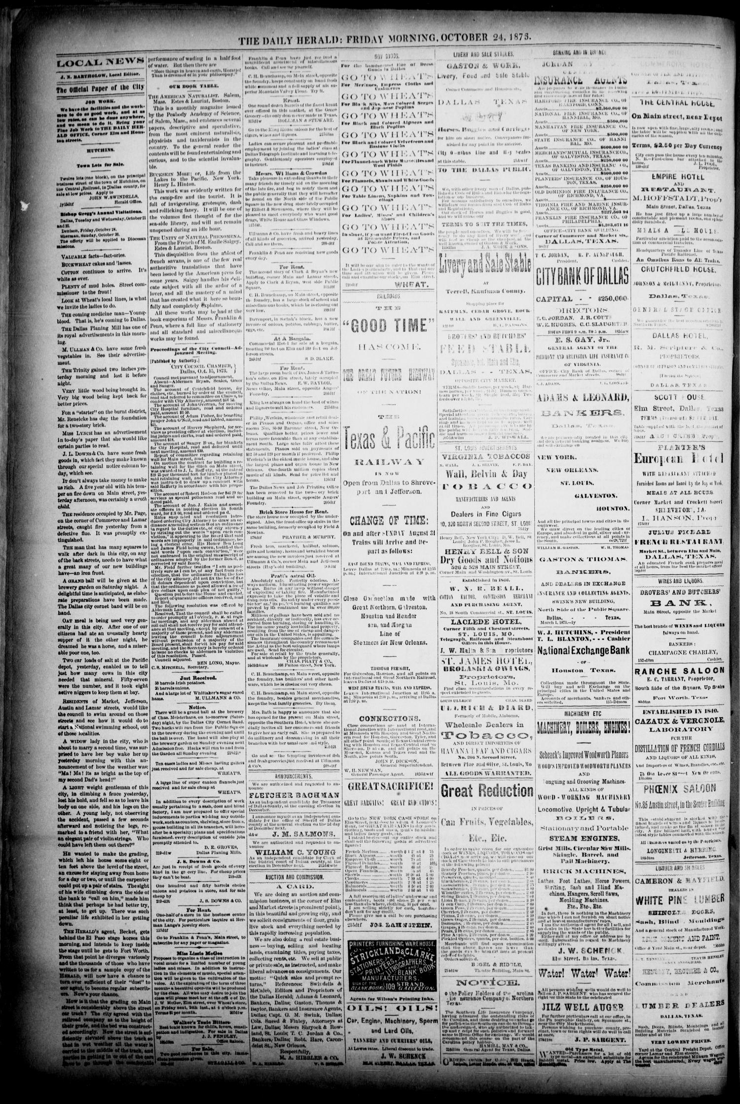 The Dallas Daily Herald. (Dallas, Tex.), Vol. 1, No. 219, Ed. 1 Friday, October 24, 1873
                                                
                                                    [Sequence #]: 4 of 4
                                                