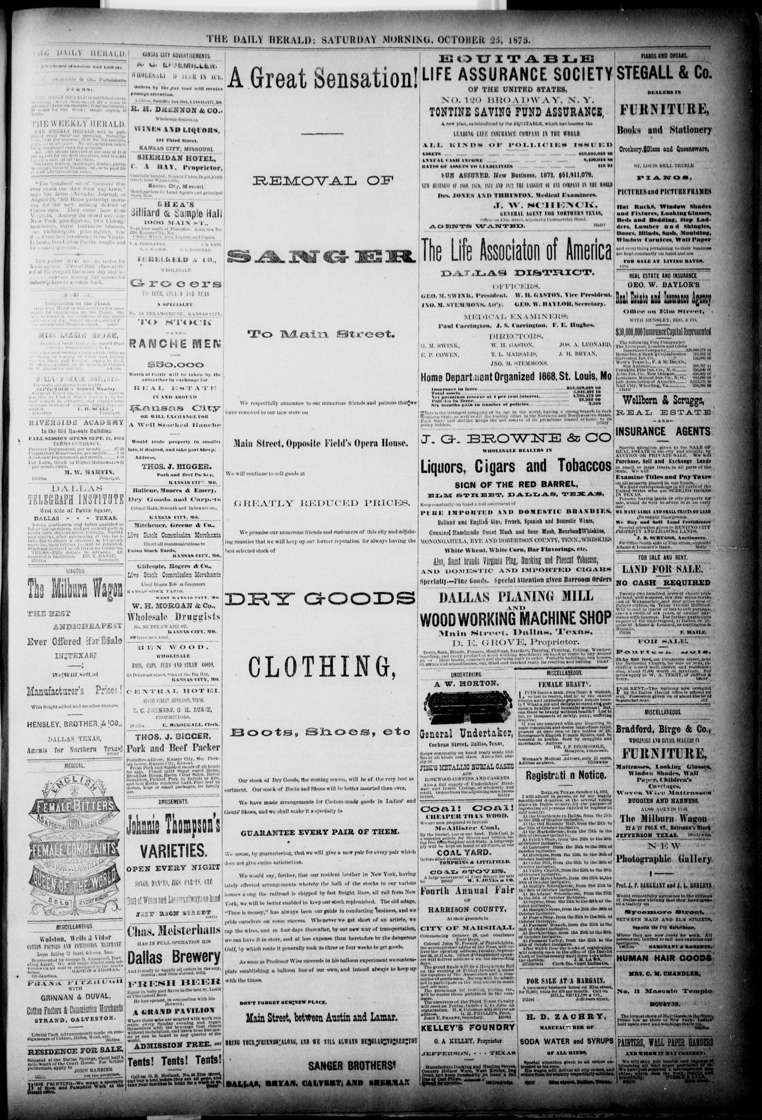 The Dallas Daily Herald. (Dallas, Tex.), Vol. 1, No. 220, Ed. 1 Saturday, October 25, 1873
                                                
                                                    [Sequence #]: 3 of 4
                                                