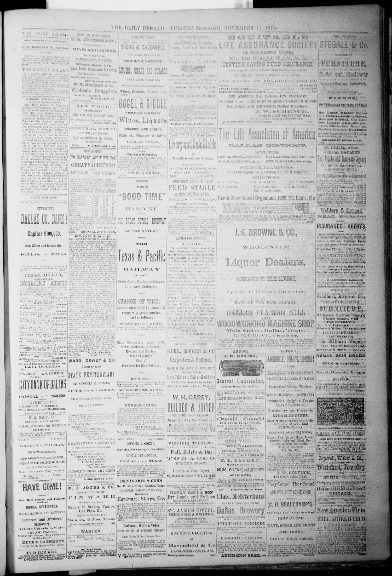 The Dallas Daily Herald. (Dallas, Tex.), Vol. 1, No. 235, Ed. 1 Tuesday, November 11, 1873
                                                
                                                    [Sequence #]: 3 of 4
                                                
