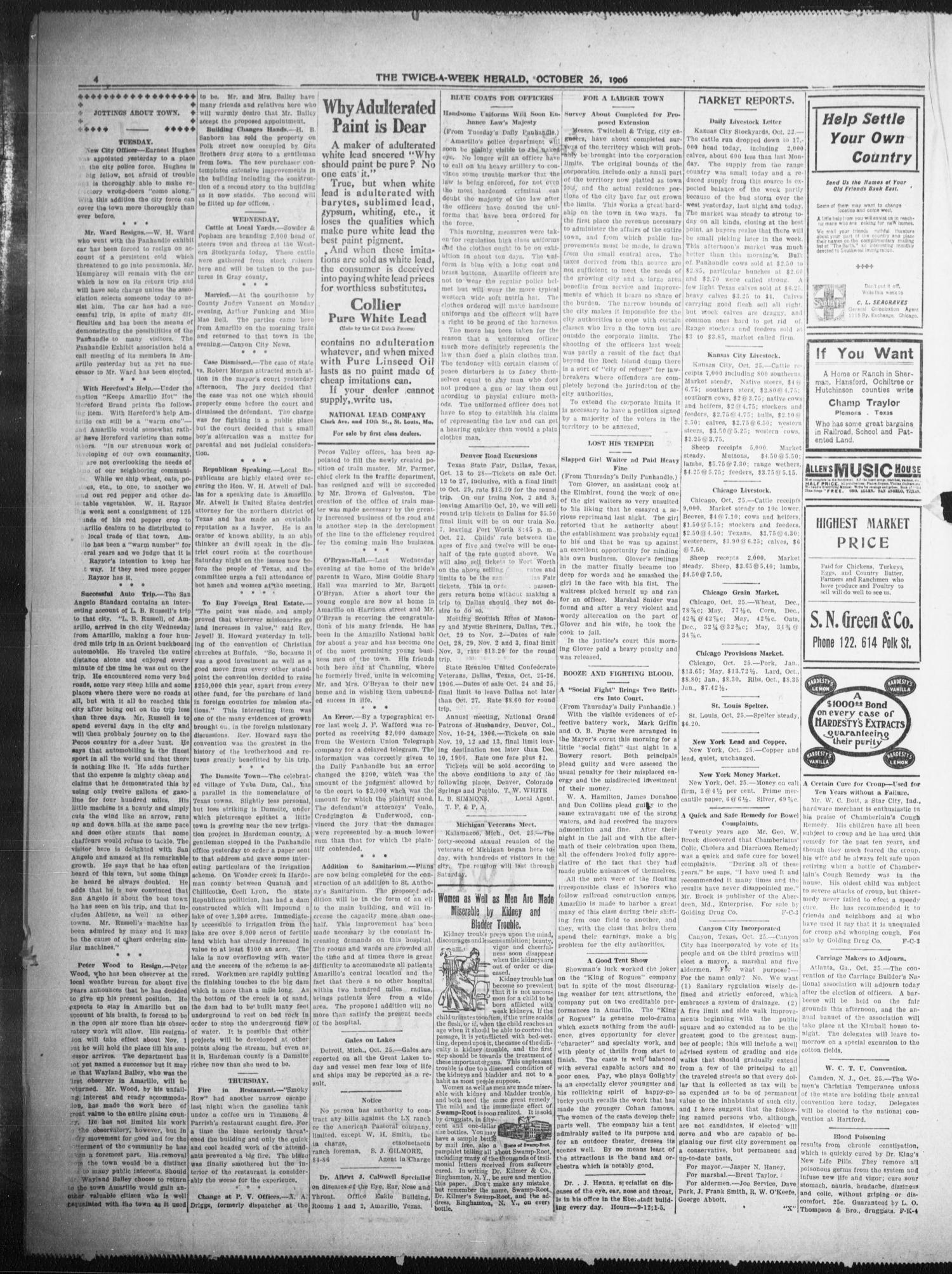 The Twice-a-Week Herald. (Amarillo, Tex.), Vol. 21, No. 86, Ed. 1 Friday, October 26, 1906
                                                
                                                    [Sequence #]: 4 of 8
                                                