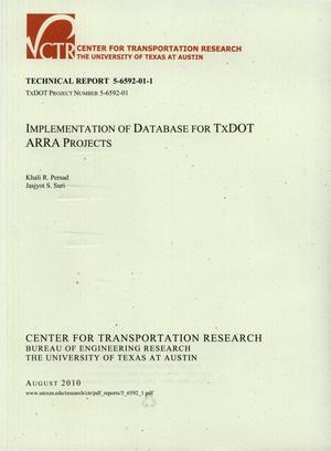 Primary view of object titled 'Implementation of Database for TxDOT ARRA Projects'.
