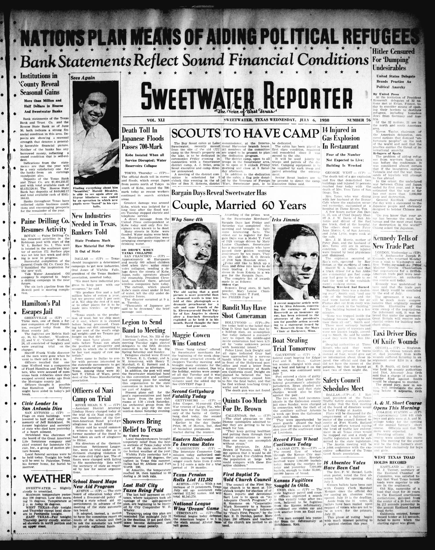 Sweetwater Reporter (Sweetwater, Tex.), Vol. 41, No. 80, Ed. 1 Wednesday, July 6, 1938
                                                
                                                    [Sequence #]: 1 of 6
                                                
