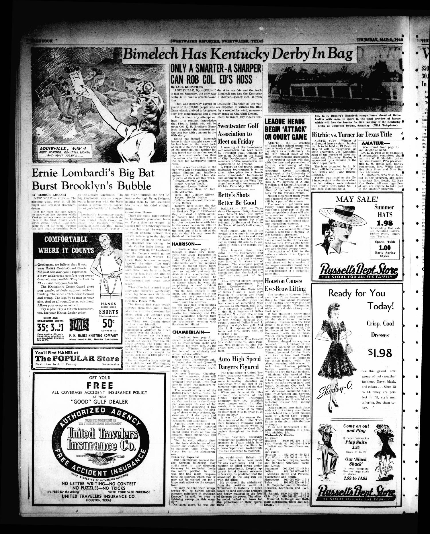 Sweetwater Reporter (Sweetwater, Tex.), Vol. 43, No. 305, Ed. 1 Thursday, May 2, 1940
                                                
                                                    [Sequence #]: 4 of 8
                                                