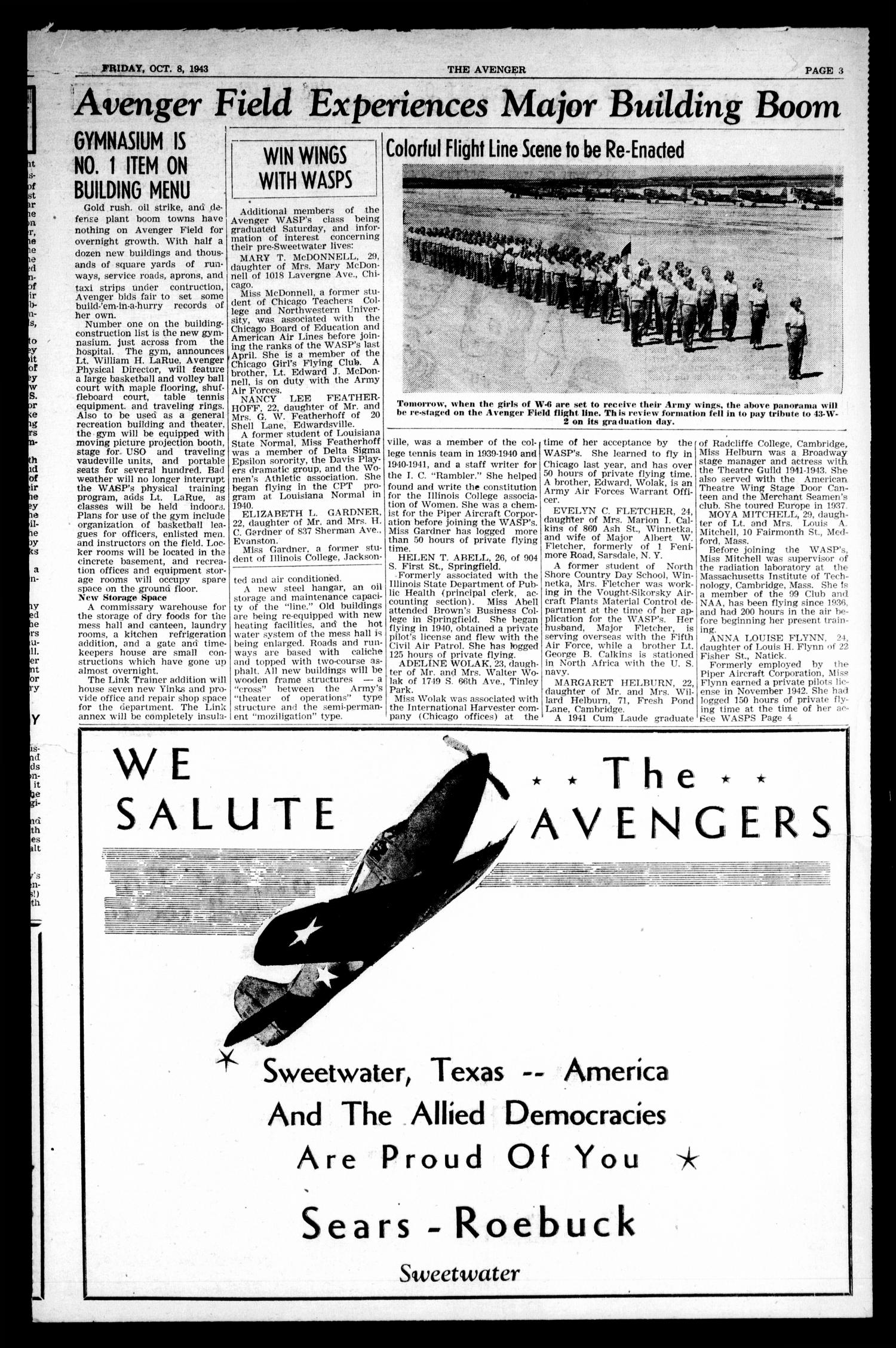 The Avenger (Sweetwater, Tex.), Vol. 1, No. 4, Ed. 1 Friday, October 8, 1943
                                                
                                                    [Sequence #]: 3 of 8
                                                