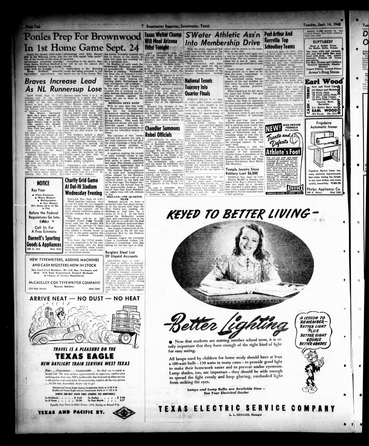 Sweetwater Reporter (Sweetwater, Tex.), Vol. 51, No. 220, Ed. 1 Tuesday, September 14, 1948
                                                
                                                    [Sequence #]: 2 of 8
                                                