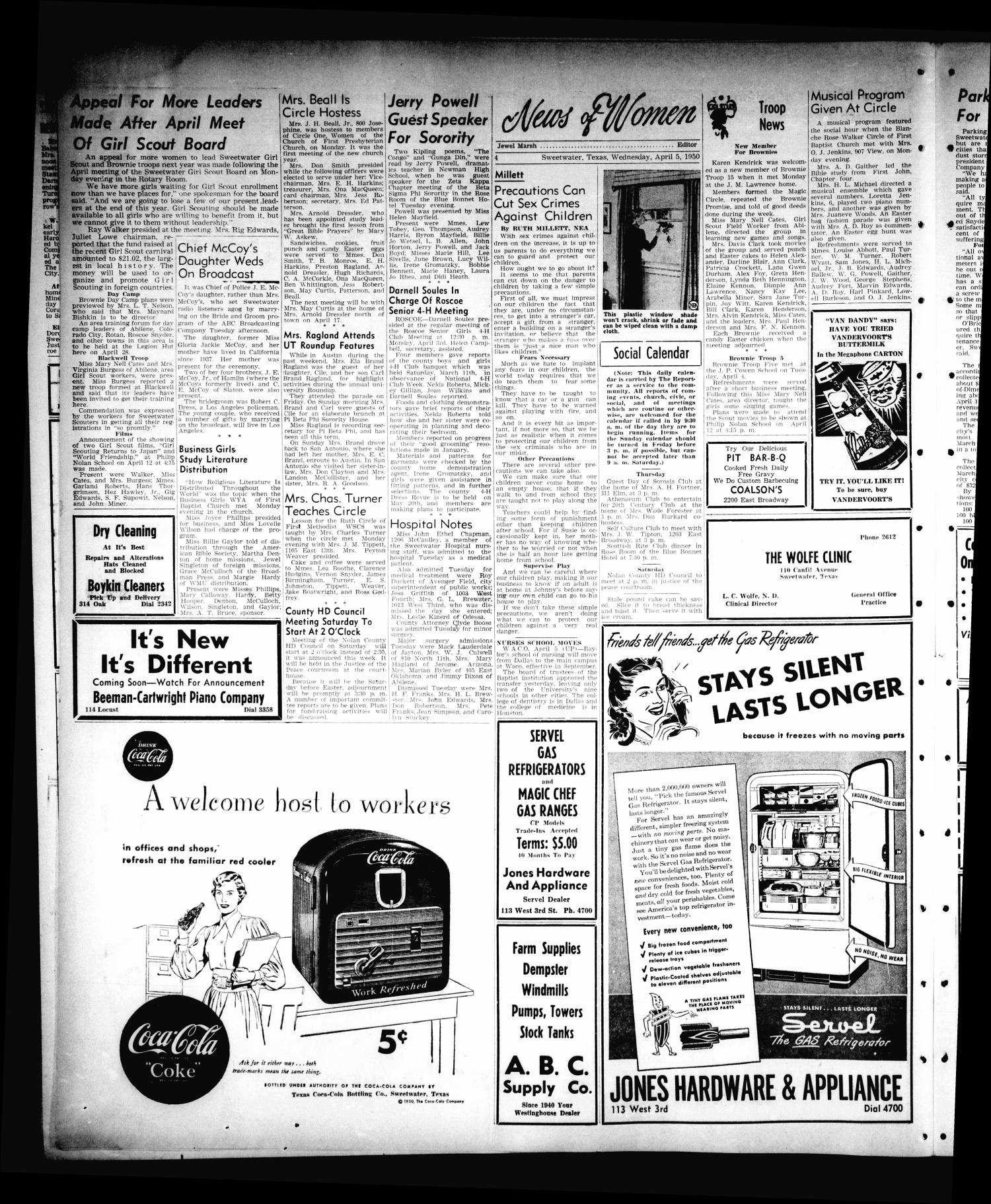 Sweetwater Reporter (Sweetwater, Tex.), Vol. 53, No. 81, Ed. 1 Wednesday, April 5, 1950
                                                
                                                    [Sequence #]: 4 of 8
                                                