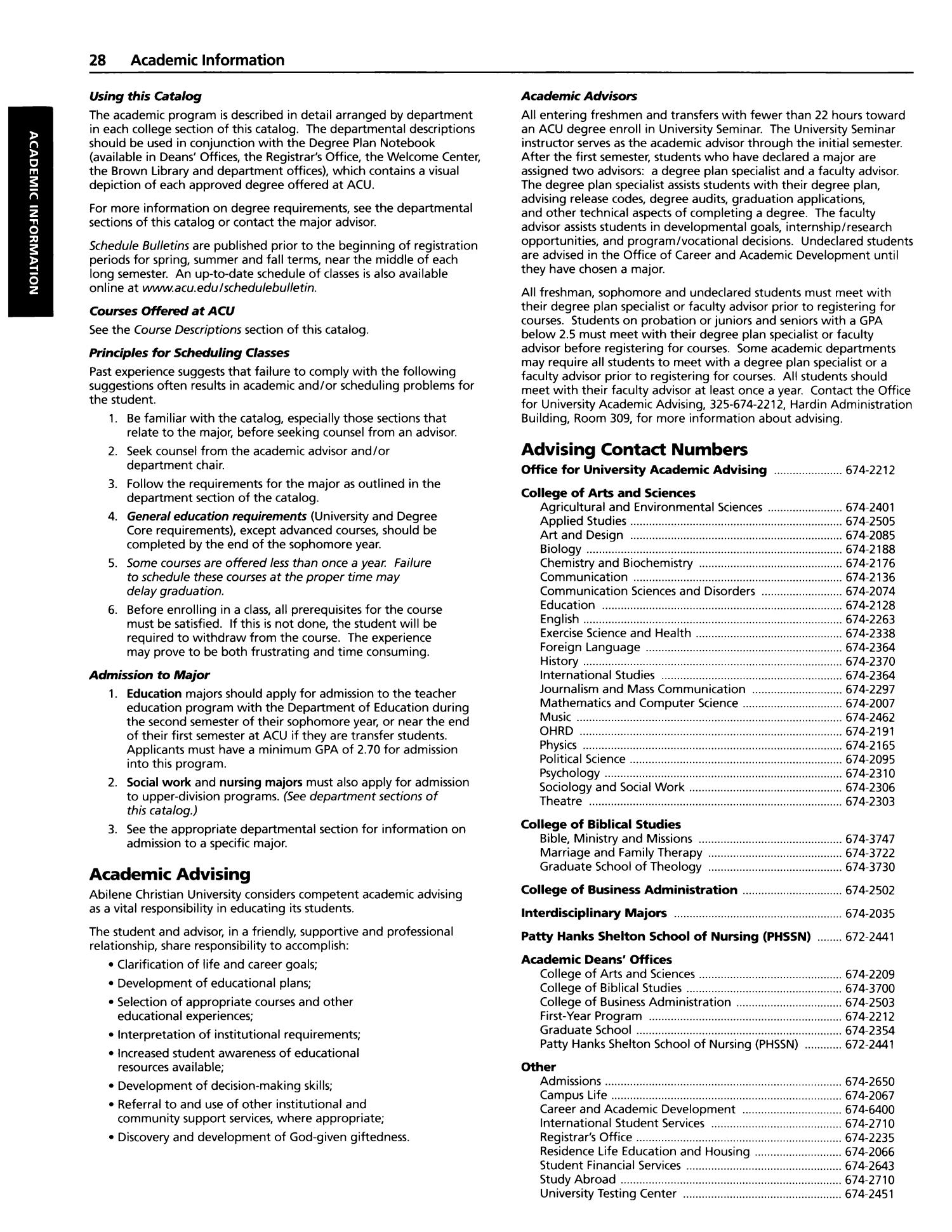Catalog of Abilene Christian University, 2005-2006
                                                
                                                    28
                                                