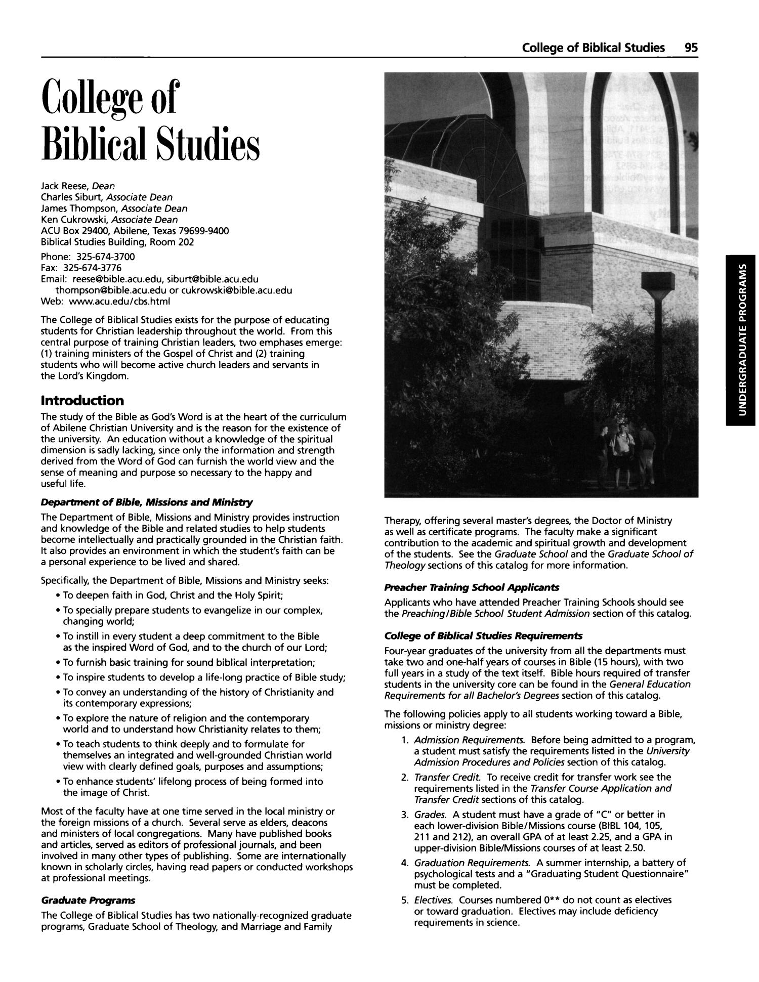 Catalog of Abilene Christian University, 2005-2006
                                                
                                                    95
                                                