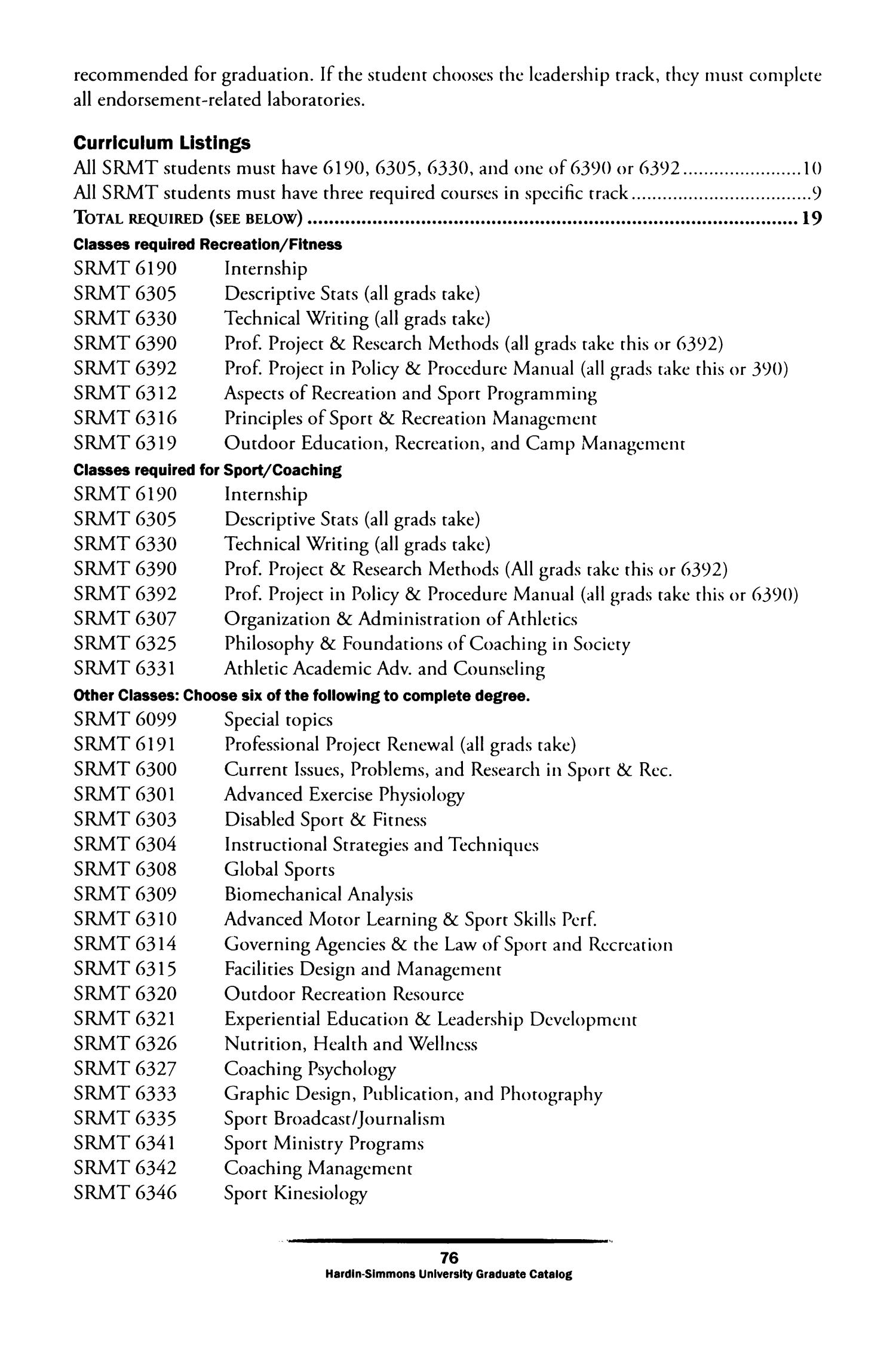 Catalog of Hardin-Simmons University, 2008-2009 Graduate Bulletin
                                                
                                                    76
                                                