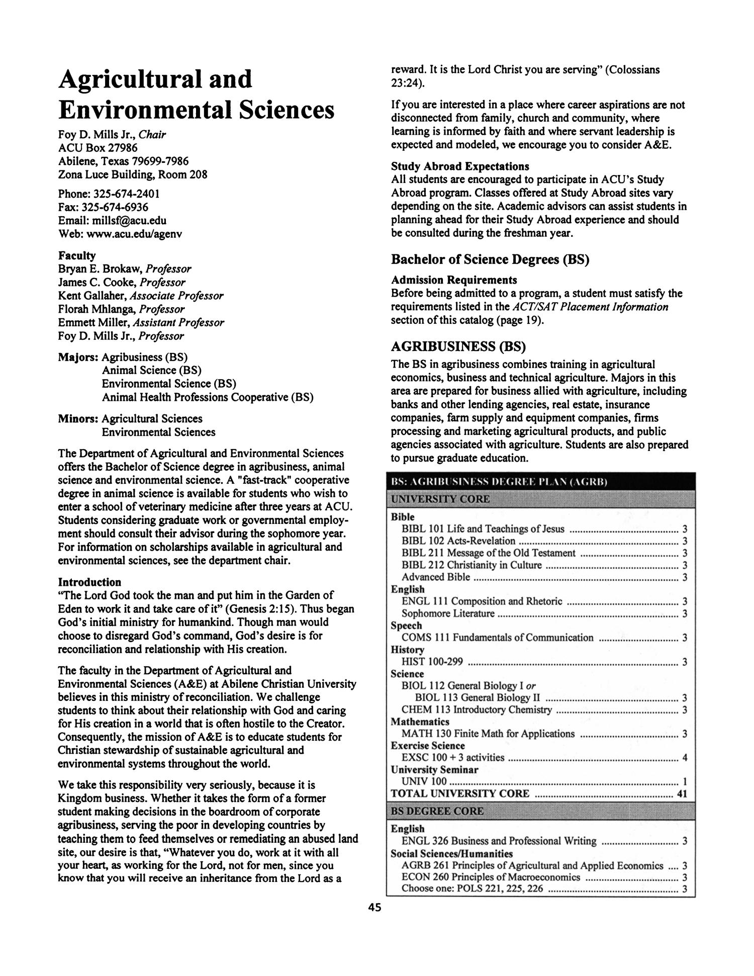Catalog of Abilene Christian University, 2008-2009
                                                
                                                    45
                                                