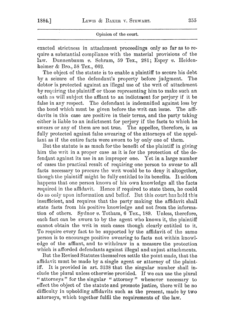 Cases argued and decided in the Supreme Court of the State of Texas, during the latter part of the Austin term, 1884, and the Tyler term, 1884.  Volume 62.
                                                
                                                    355
                                                