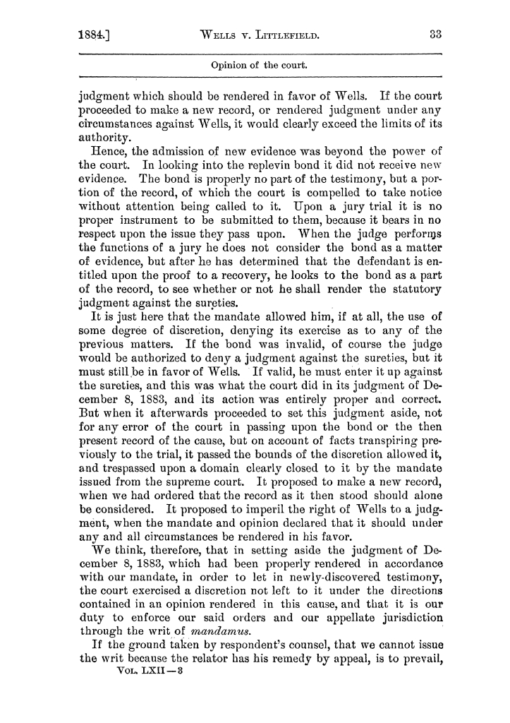 Cases argued and decided in the Supreme Court of the State of Texas, during the latter part of the Austin term, 1884, and the Tyler term, 1884.  Volume 62.
                                                
                                                    33
                                                