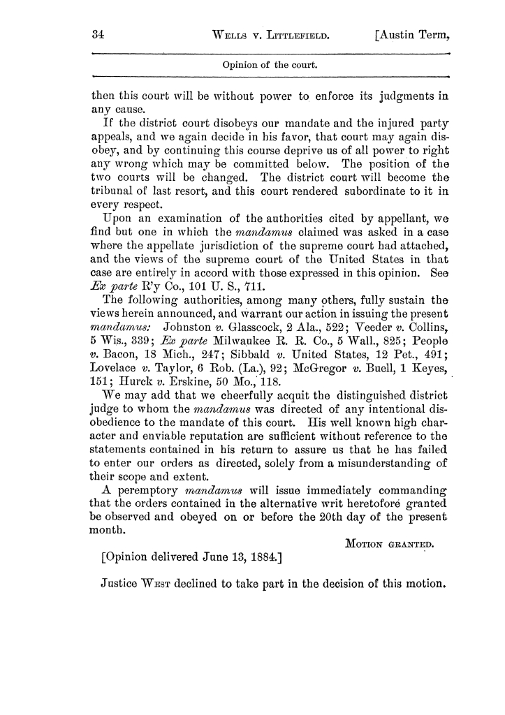 Cases argued and decided in the Supreme Court of the State of Texas, during the latter part of the Austin term, 1884, and the Tyler term, 1884.  Volume 62.
                                                
                                                    34
                                                