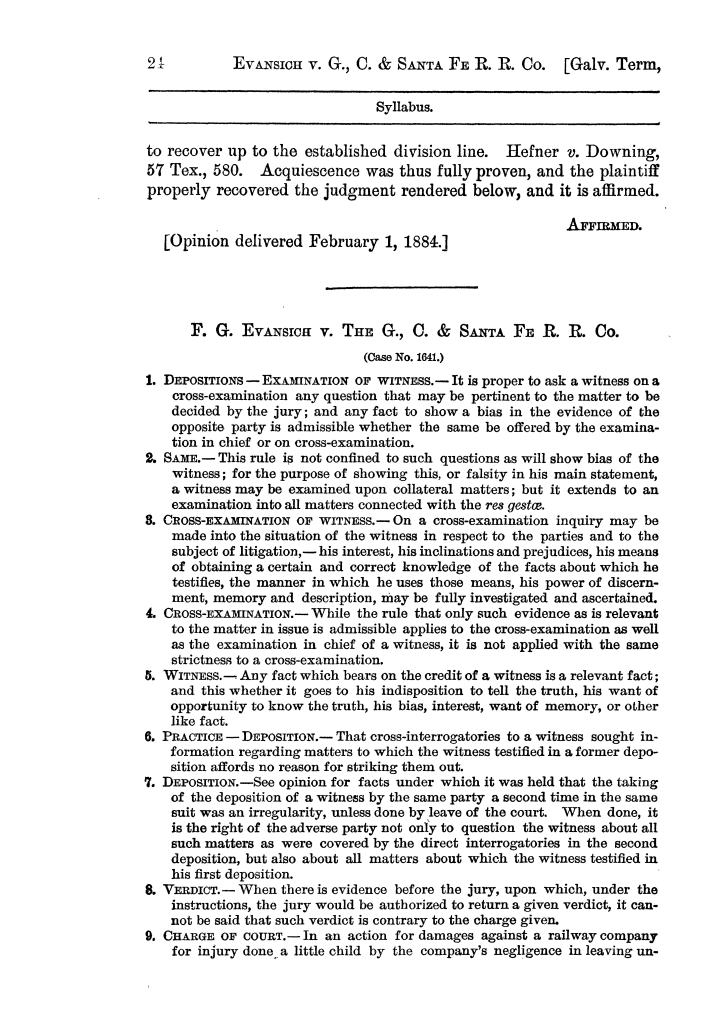 Cases argued and decided in the Supreme Court of the State of Texas, during the latter part of the Galveston term, 1884, and embracing the greater part of the Austin term, 1884.  Volume 61.
                                                
                                                    24
                                                