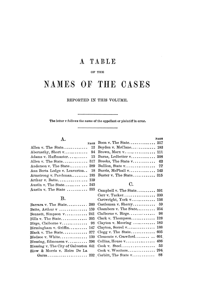 Cases argued and decided in the Supreme Court of Texas, during the latter part of the Tyler term, 1874, and the first part of the Galveston term, 1875.  Volume 42.
                                                
                                                    V
                                                