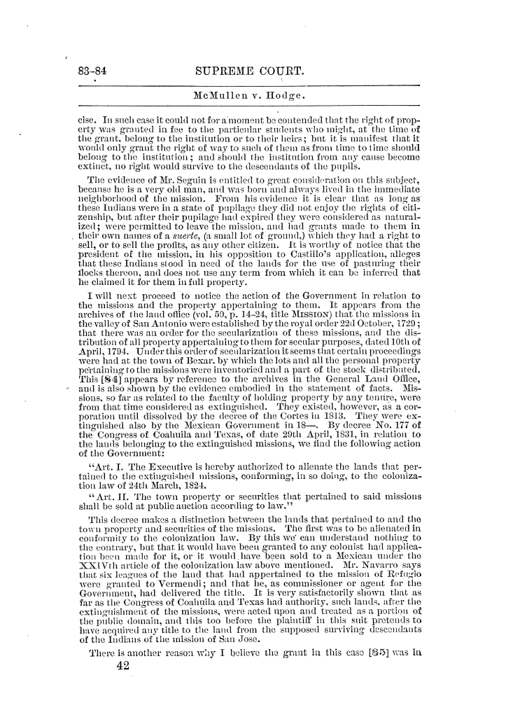 Reports of cases argued and decided in the Supreme Court of the State of Texas during a part of December term, 1849, at Austin and a part of Galveston Term, 1851. Volume 5.
                                                
                                                    42
                                                