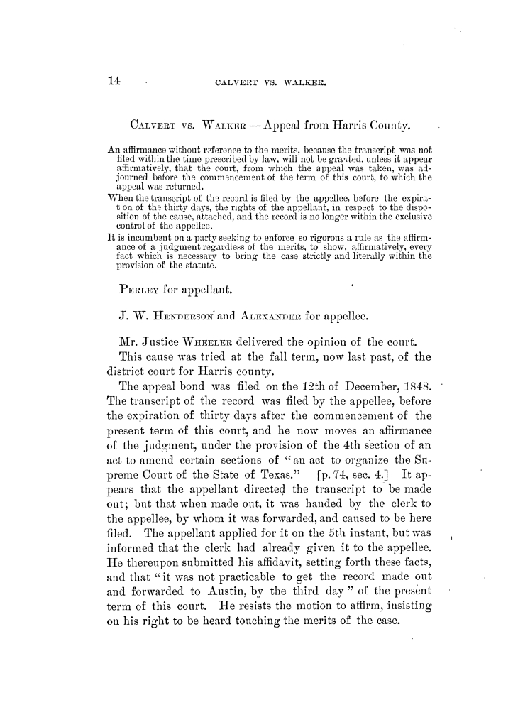 Reports of cases argued and decided in the Supreme Court of the State of Texas during December term, 1848. Volume 3.
                                                
                                                    14
                                                