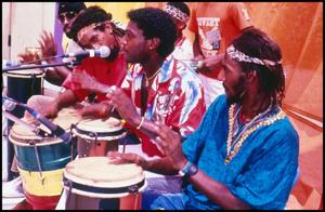 Primary view of object titled '[Trinidad and Tobago Cultural Association Musicians Performing]'.