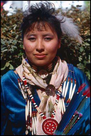 Primary view of object titled '[American Indian Woman in Traditional Clothing]'.