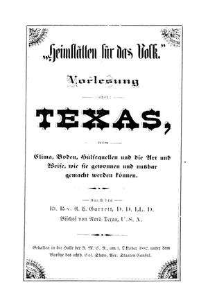 Primary view of object titled 'Heimstätten für das Volk: Vorlesung über Texas'.