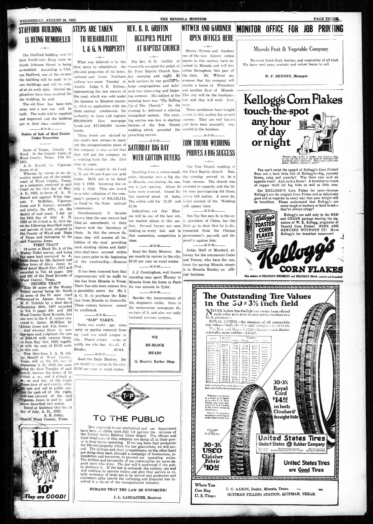 The Mineola Monitor (Mineola, Tex.), Vol. 50, No. 27, Ed. 1 Wednesday, August 30, 1922
                                                
                                                    [Sequence #]: 3 of 8
                                                