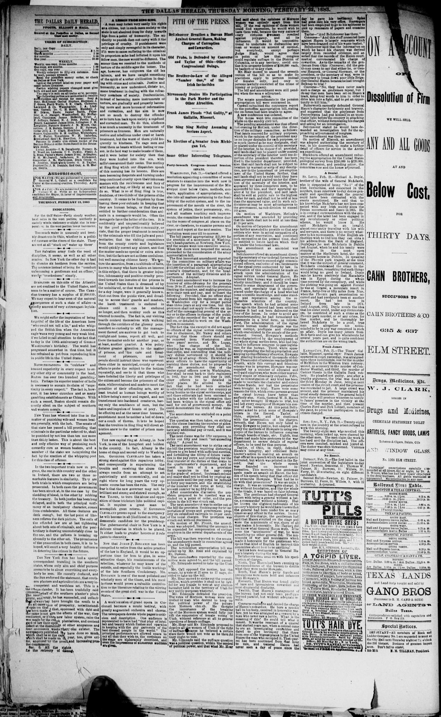 The Dallas Daily Herald. (Dallas, Tex.), Vol. 30, No. 80, Ed. 1 Thursday, February 22, 1883
                                                
                                                    [Sequence #]: 4 of 8
                                                