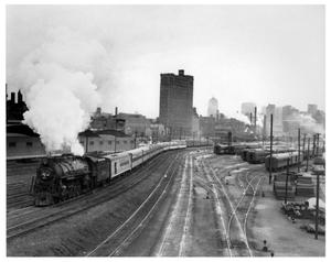 Primary view of object titled '[Passenger train leaving Chicago]'.