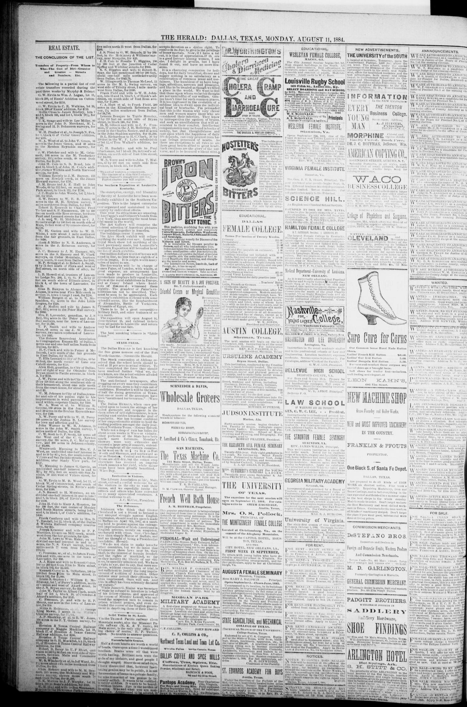 The Dallas Daily Herald. (Dallas, Tex.), Vol. 35, No. 267, Ed. 1 Monday, August 11, 1884
                                                
                                                    [Sequence #]: 2 of 8
                                                