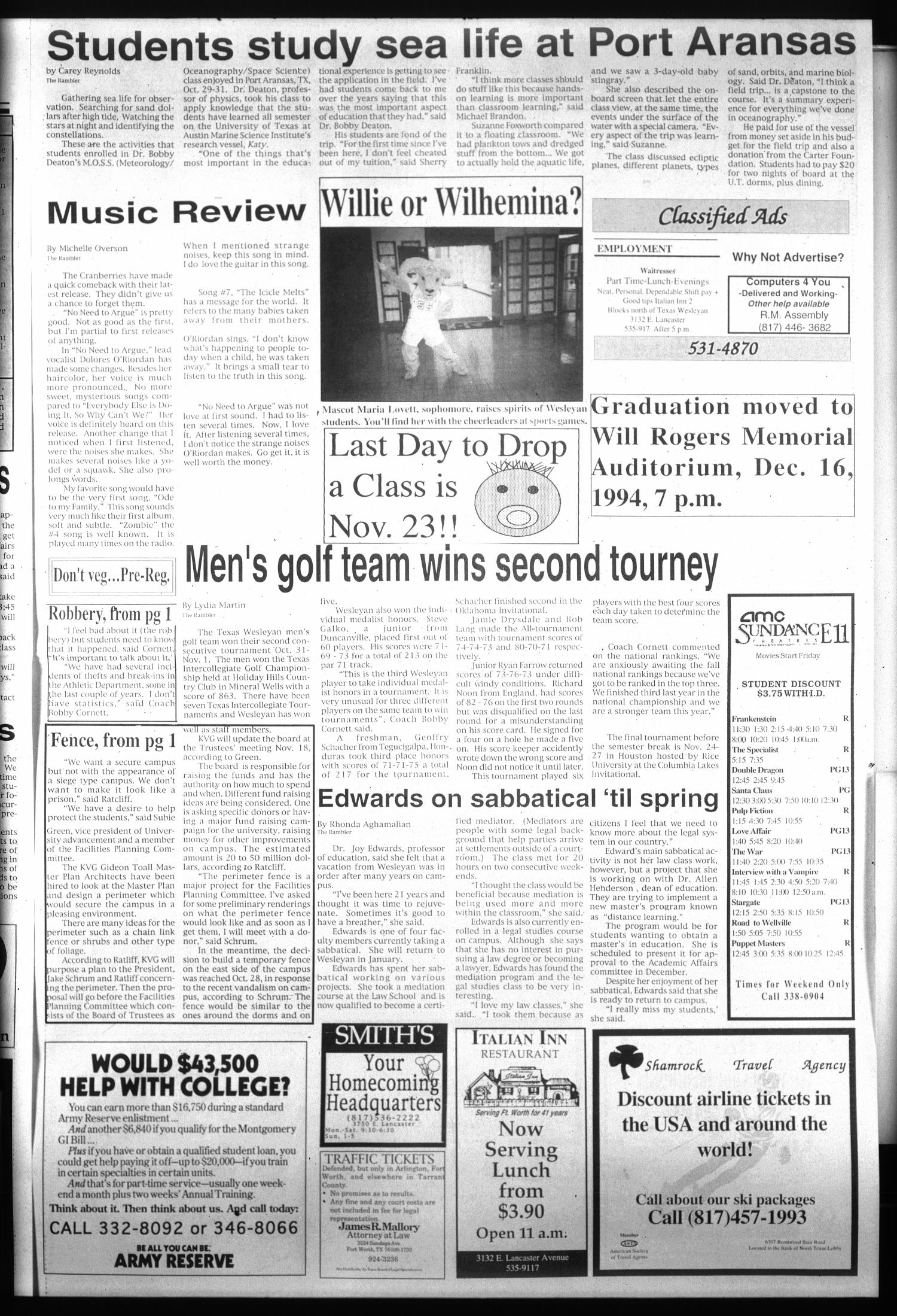 The Rambler (Fort Worth, Tex.), Ed. 1 Wednesday, November 9, 1994
                                                
                                                    [Sequence #]: 5 of 6
                                                