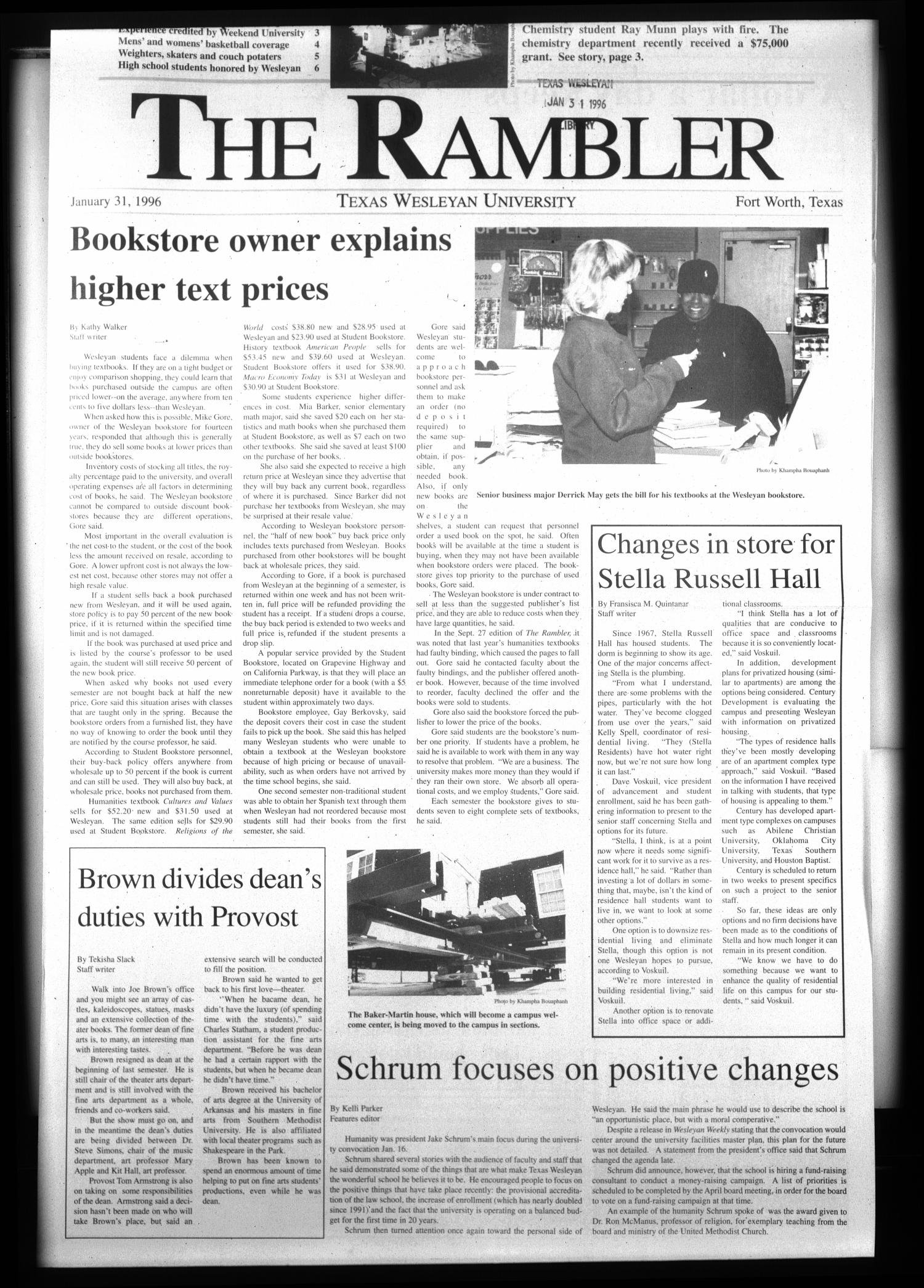 The Rambler (Fort Worth, Tex.), Ed. 1 Wednesday, January 31, 1996
                                                
                                                    [Sequence #]: 1 of 6
                                                