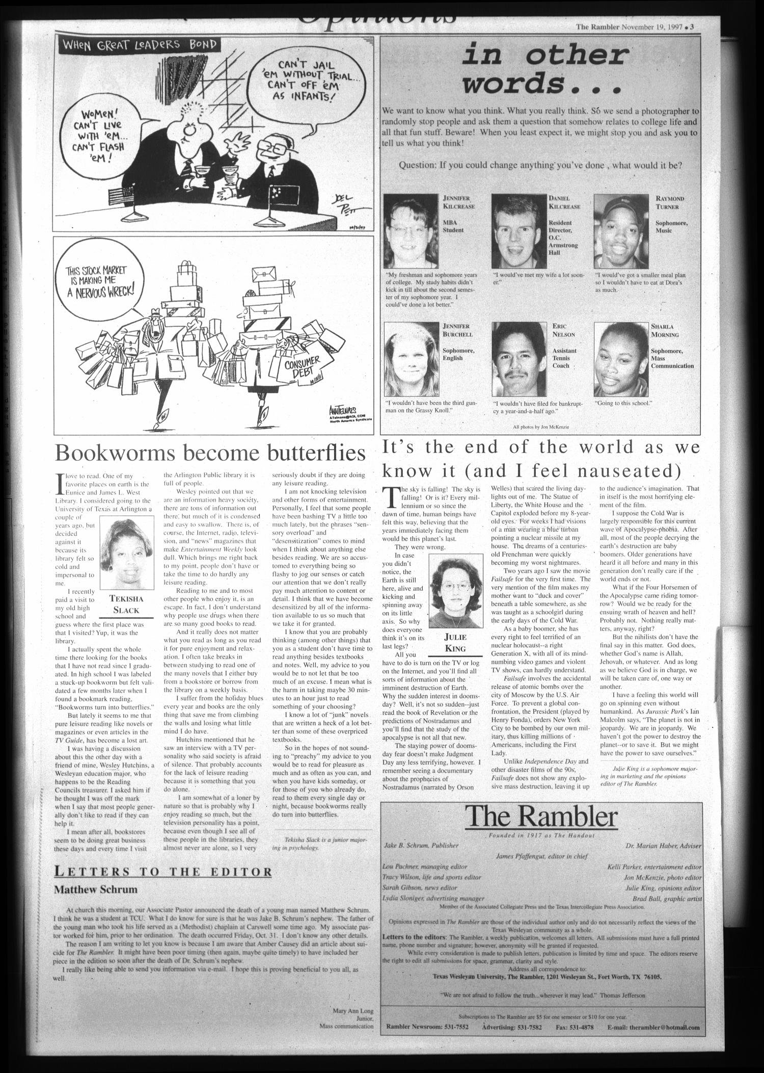 The Rambler (Fort Worth, Tex.), Vol. 80, No. 23, Ed. 1 Wednesday, November 19, 1997
                                                
                                                    [Sequence #]: 3 of 6
                                                