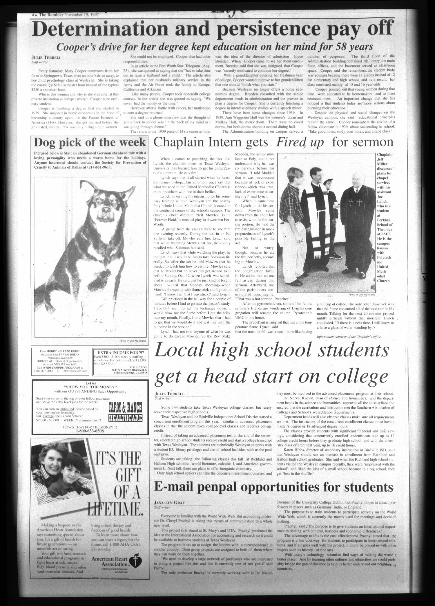 The Rambler (Fort Worth, Tex.), Vol. 80, No. 23, Ed. 1 Wednesday, November 19, 1997
                                                
                                                    [Sequence #]: 4 of 6
                                                