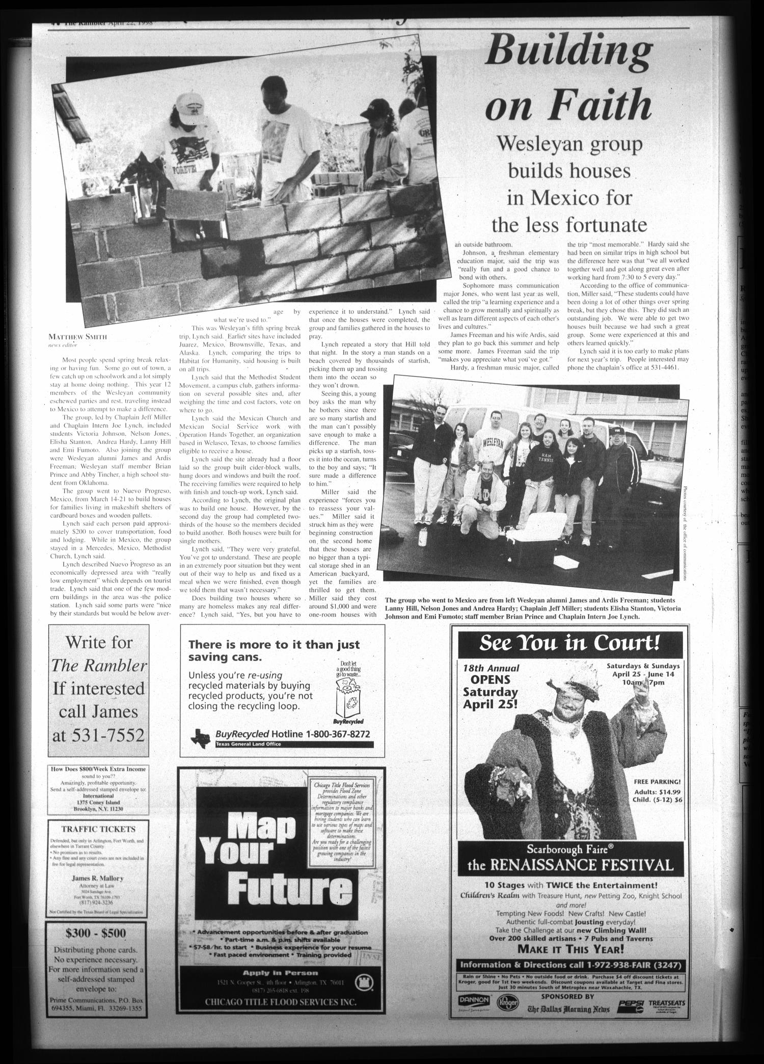 The Rambler (Fort Worth, Tex.), Vol. 81, No. 10, Ed. 1 Wednesday, April 22, 1998
                                                
                                                    [Sequence #]: 4 of 6
                                                