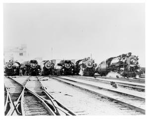 Primary view of object titled '[Six Texas & Pacific Trains head to the 1936 Rose Bowl]'.