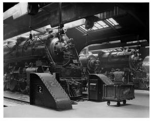 Primary view of object titled '[Steam engines retired at Chicago Passenger Station]'.