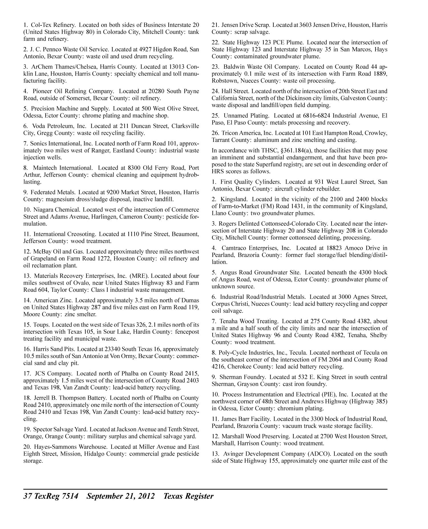 Texas Register, Volume 37, Number 38, Pages 7327-7532, September 21, 2012
                                                
                                                    7514
                                                