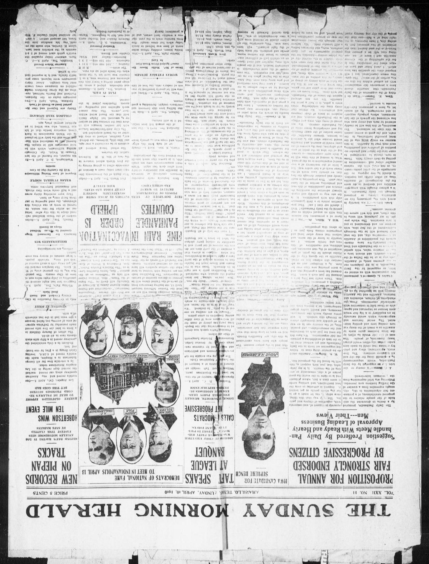 The Sunday Morning Herald. (Amarillo, Tex.), Vol. 22, No. 11, Ed. 1 Sunday, April 10, 1910
                                                
                                                    [Sequence #]: 1 of 12
                                                