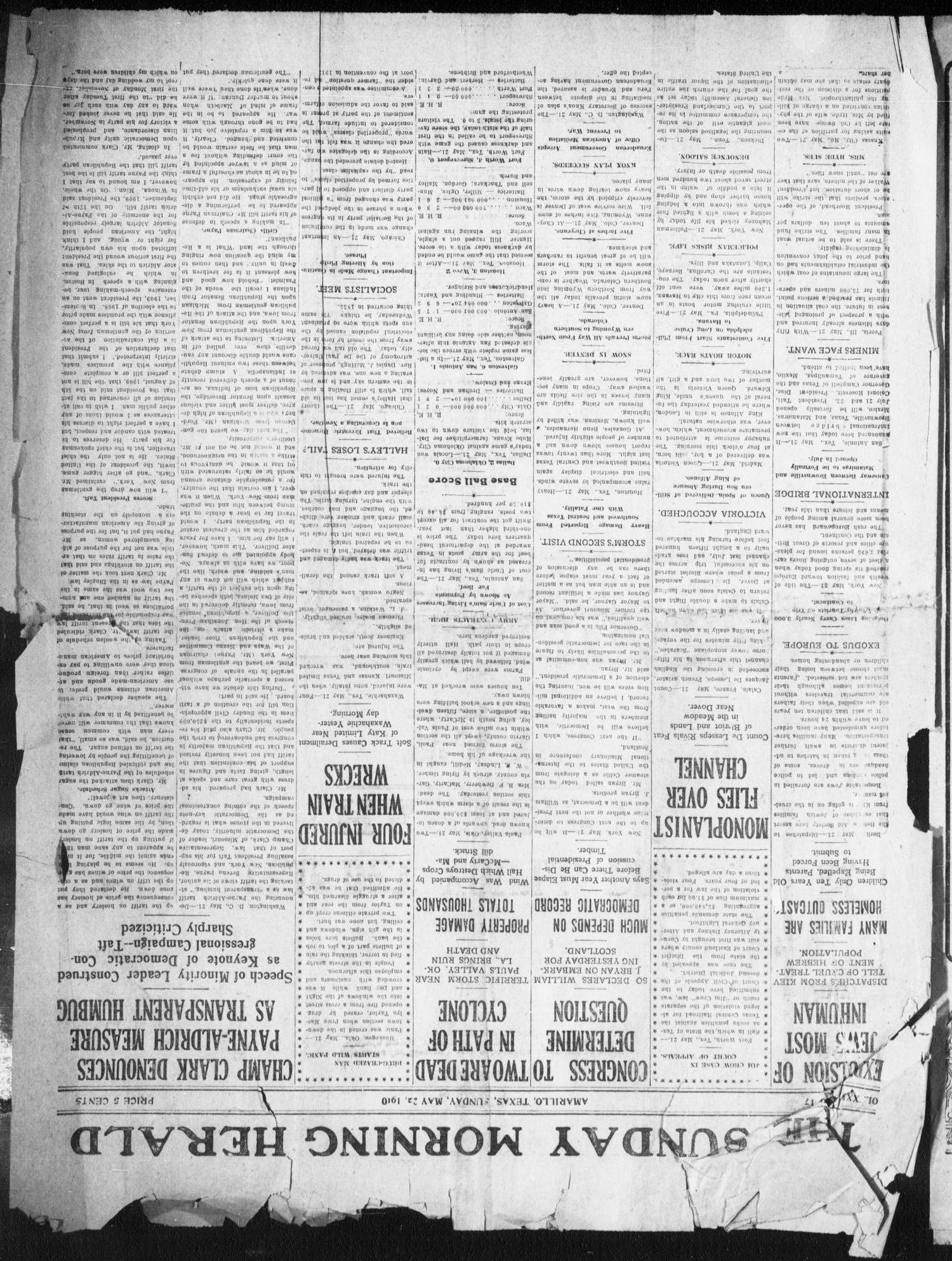 The Sunday Morning Herald. (Amarillo, Tex.), Vol. 22, No. 17, Ed. 1 Sunday, May 22, 1910
                                                
                                                    [Sequence #]: 1 of 8
                                                