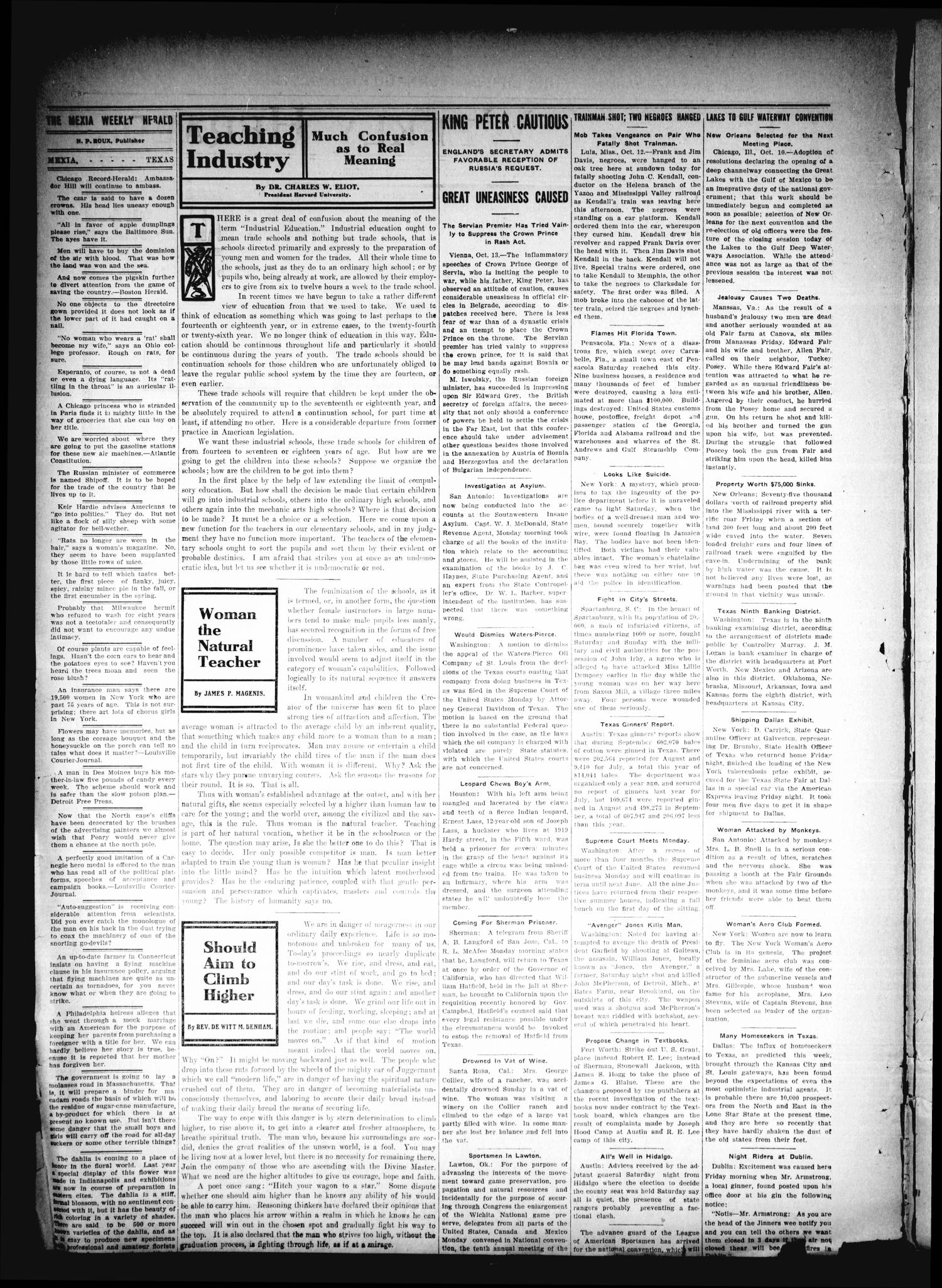 The Mexia Weekly Herald (Mexia, Tex.), Vol. 9, No. 42, Ed. 1 Thursday, October 15, 1908
                                                
                                                    [Sequence #]: 2 of 8
                                                